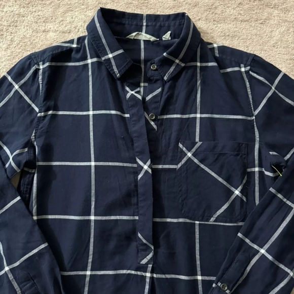 Athleta Shirt Navy Blue/White Presidio Windowpane Plaid Popover Tunic Top Sz XL - Picture 3 of 7